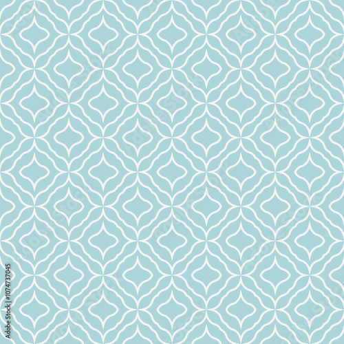 Vector seamless ornamental geometric pattern - blue and white tile texture.