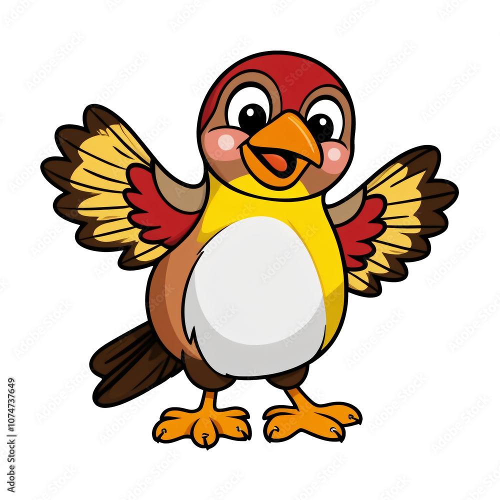 Cartoon common finch with expressive eyes and joyful expression, white background, generative ai Cartoon common finch with expressive eyes and joyful expression, white background, generative ai
