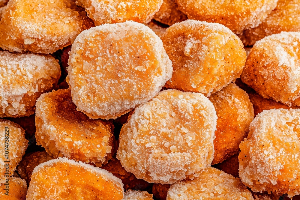 Golden, Crispy Chicken Nuggets in a Close-Up Pile, Emphasizing Texture and Crunch. Ideal for Fast-Food Menus, Frozen Food Packaging, or Snack-Related Marketing Campaigns. Golden, Crispy Chicken Nuggets in a Close-Up Pile, Emphasizing Texture and Crunch. Ideal for Fast-Food Menus, Frozen Food Packaging, or Snack-Related Marketing Campaigns.