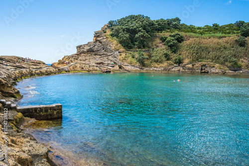 Geological formation of the islet of Vila Franca do Campo with turquoise water, São Miguel - Azores PORTUGAL