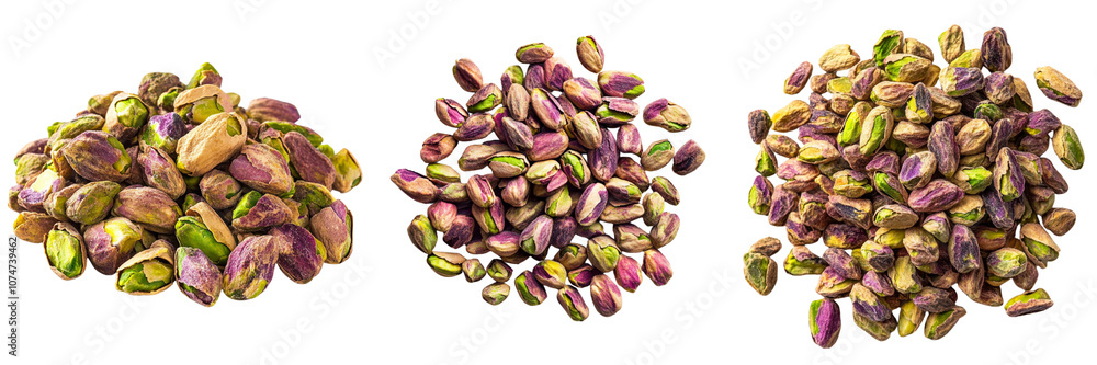 Set of heap of raw pistachios isolated on a transparent background Set of heap of raw pistachios isolated on a transparent background