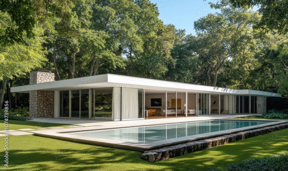 A modern white home with a pool in Miami, featuring large windows and sliding glass doors. A modern white home with a pool in Miami, featuring large windows and sliding glass doors.