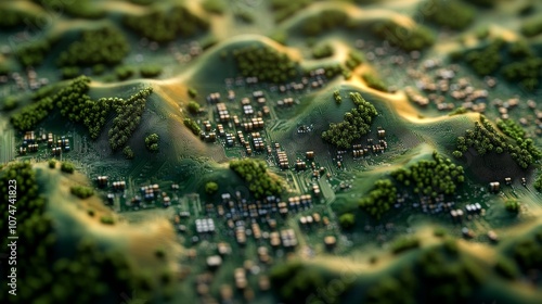 Farmland with electronic circuit board pattern photo