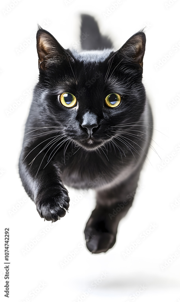 Cat running towards the camera isolated on white background
Cat running towards the camera isolated on white background