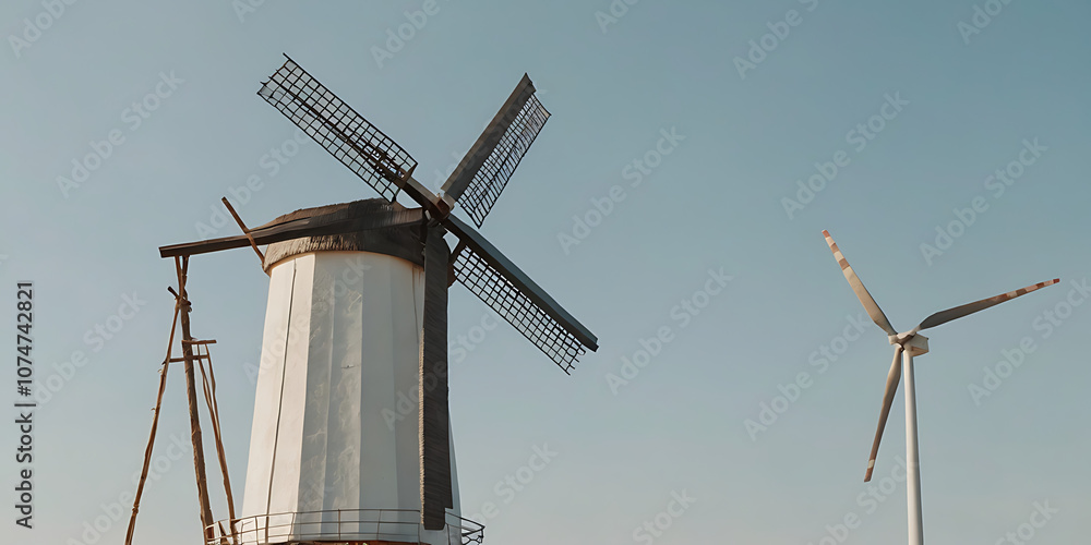 Obraz premium Minimalistic icon of a windmill symbolizing energy and sustainability on a white background.