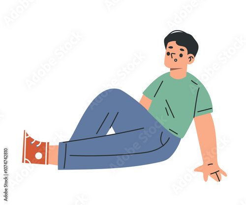 Preschool Boy Sit on Floor and Listen to Story Vector Illustration