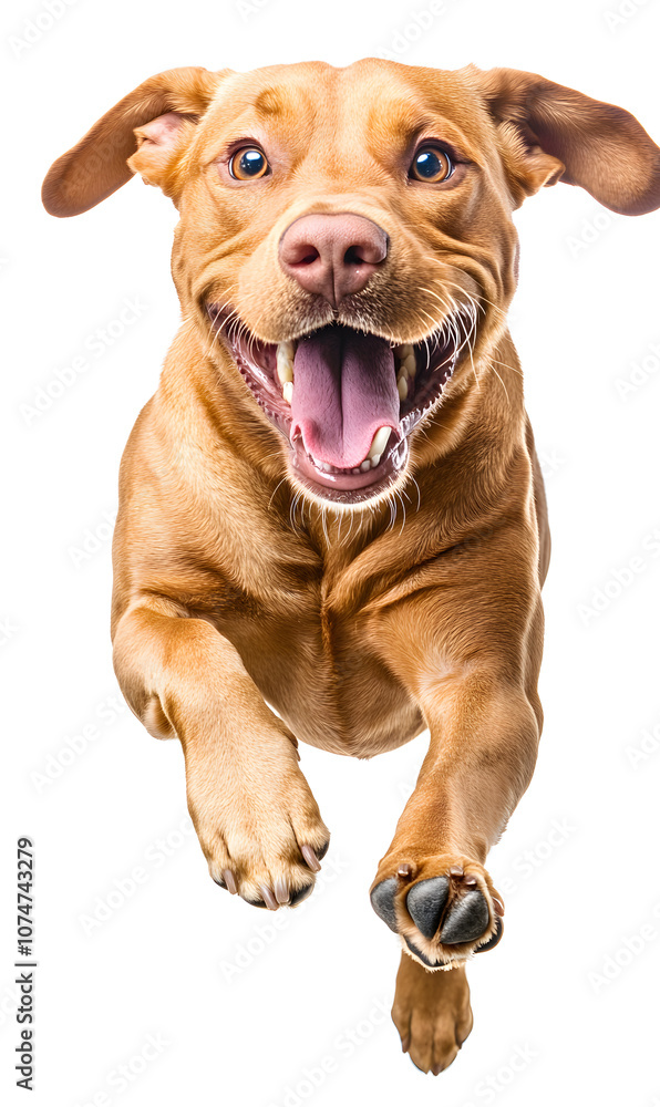 Dog running towards the camera isolated on white background Dog running towards the camera isolated on white background