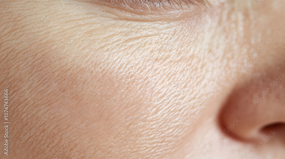 Close up macro photo of face skin texture showing wrinkles and pores Close up macro photo of face skin texture showing wrinkles and pores