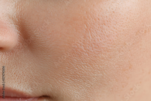 Close up macro photo of face skin texture showing wrinkles and pores