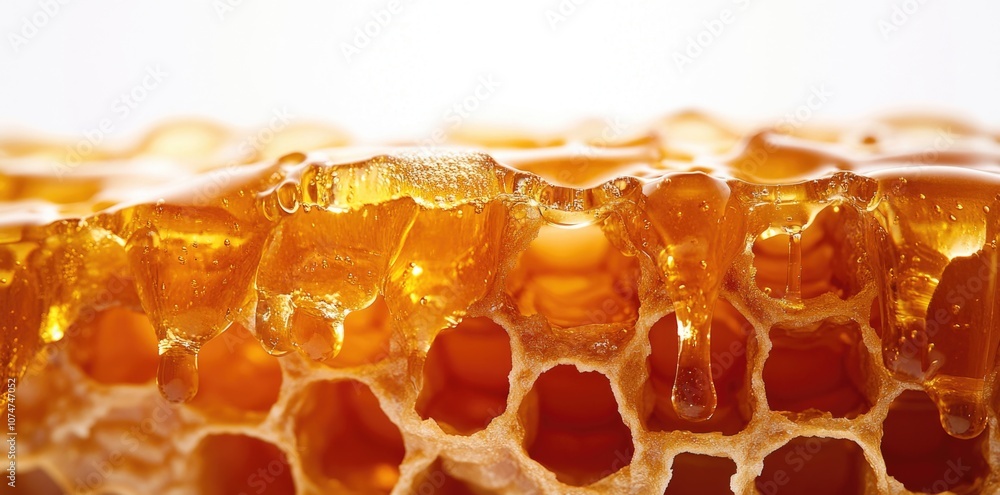 A honeycomb with golden-hued frames filled with nectar. A honeycomb with golden-hued frames filled with nectar.