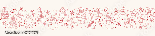 Colourful Christmas banner with cartoon elements. Vector illustration