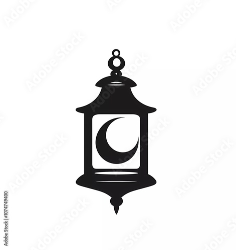 Logo of Ramadan, lantern, and crescent icon. Simple, flat vector in black on a white background