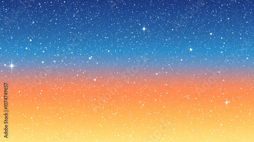 Starlit sky with gradient from deep blue to warm orange, cosmic background with gentle stars