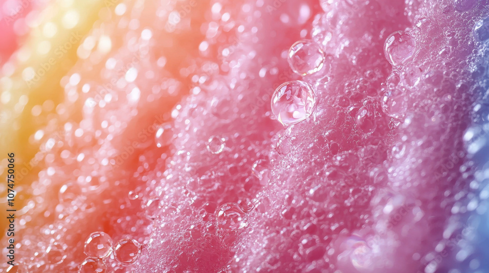 Captivating bubbles create a colorful rainbow effect on soft foam surface Captivating bubbles create a colorful rainbow effect on soft foam surface