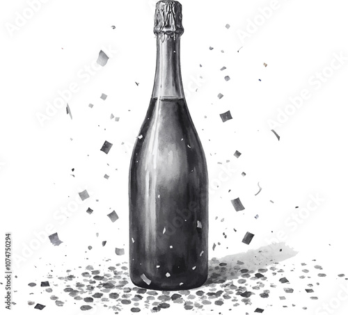 Festive Champagne Bottle with Confetti