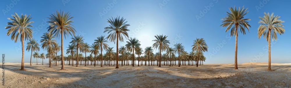 Panoramic View of Date Palm Trees in an Oasis Panoramic View of Date Palm Trees in an Oasis