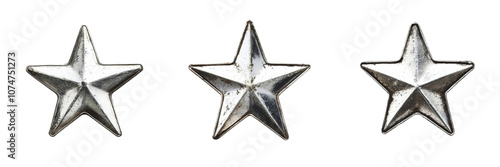 Set of silver star isolated on a transparent background