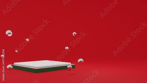 Merry Christmas and happy new year , podium studio for products with copy space, product stand, 3D rendering	
