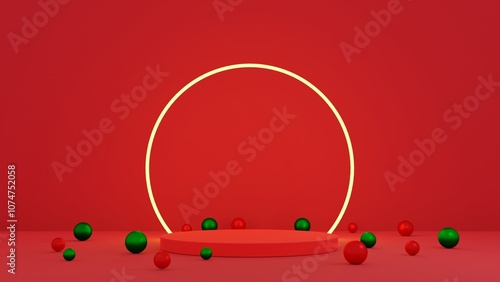 Merry Christmas and happy new year , podium studio for products with copy space, product stand, 3D rendering	
