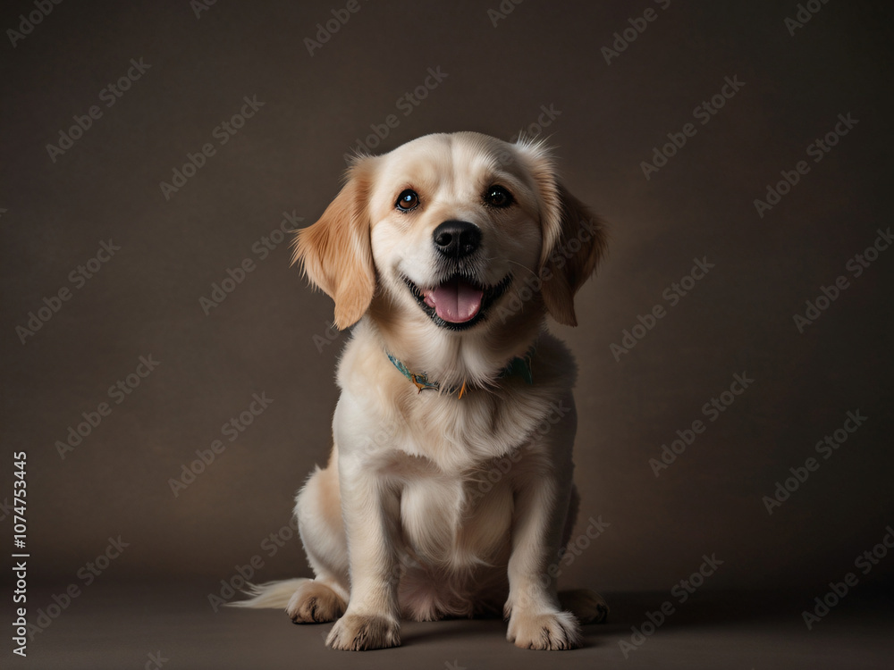 Pet photography of a dog sitting on a plain background. Pet photography of a dog sitting on a plain background.