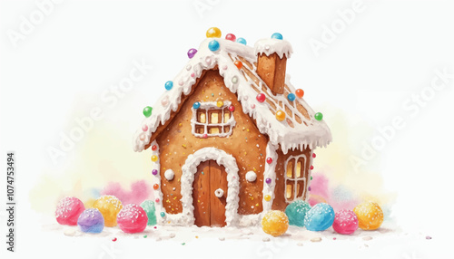 Gingerbread House with Soft Rounded Features and Colorful Candies