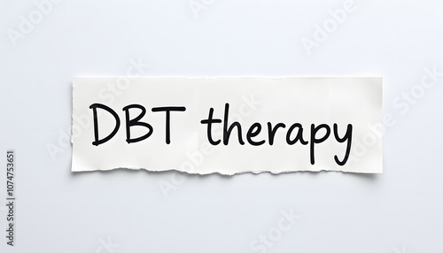 DBT therapy written on paper notes. Dialectical Behavior Therapy psychological treatment concept isolated with white highlights, png photo