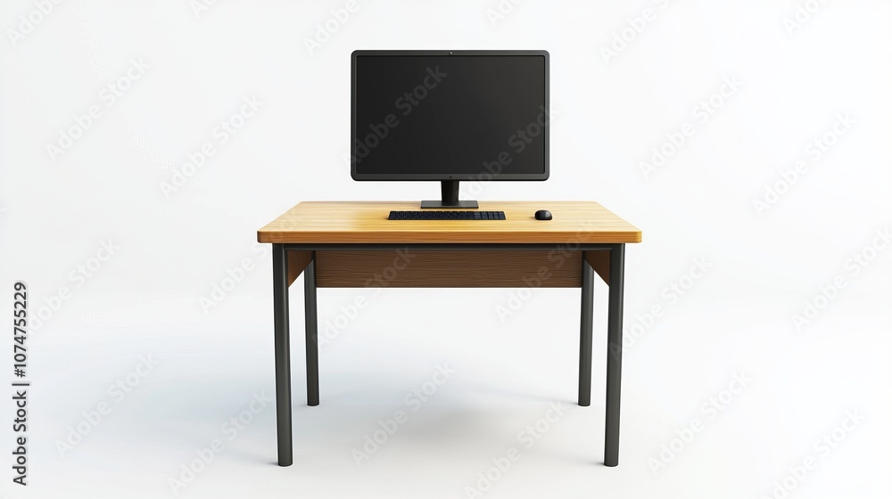 Minimalist Computer Desk Setup on White Background Minimalist Computer Desk Setup on White Background