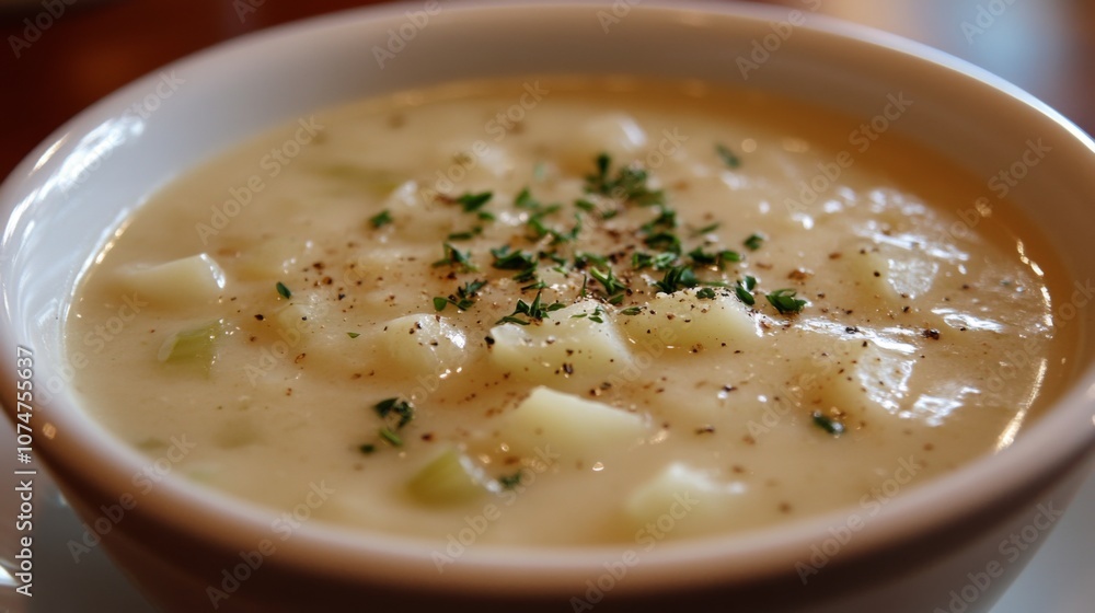Creamy potato soup with herbs and pepper Creamy potato soup with herbs and pepper