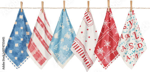 Holiday-themed dish towels with festive patterns