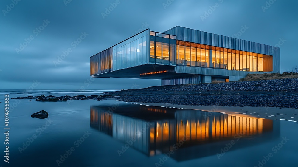 Modern Architecture by the Sea at Dusk Modern Architecture by the Sea at Dusk