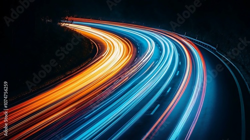 Night Road Curves with Light Trails