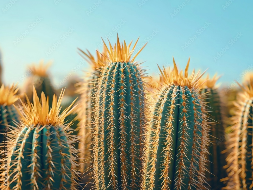 Vibrant Cactus Garden with Diverse Spiny Succulents in Arid Landscape Vibrant Cactus Garden with Diverse Spiny Succulents in Arid Landscape