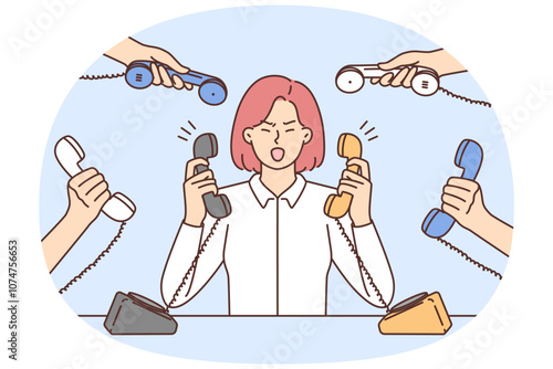 Furious businesswoman irritated with numerous calls