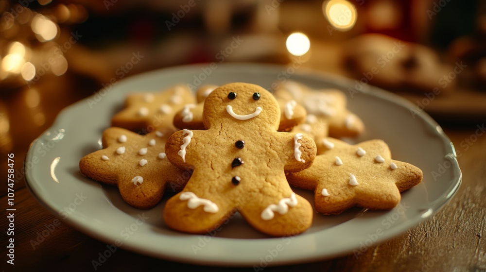 Gingerbread Man Cookie on a Plate with Other Cookies Gingerbread Man Cookie on a Plate with Other Cookies