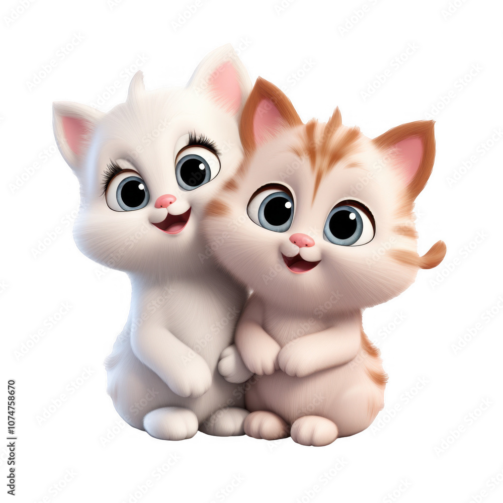 3d icon valentine Two cartoon cats hugging each other on transparent background 3d icon valentine Two cartoon cats hugging each other on transparent background