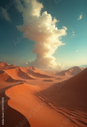 Fototapeta Naklejka Na Ścianę i Meble -  Desert scene with  dunes and intense light