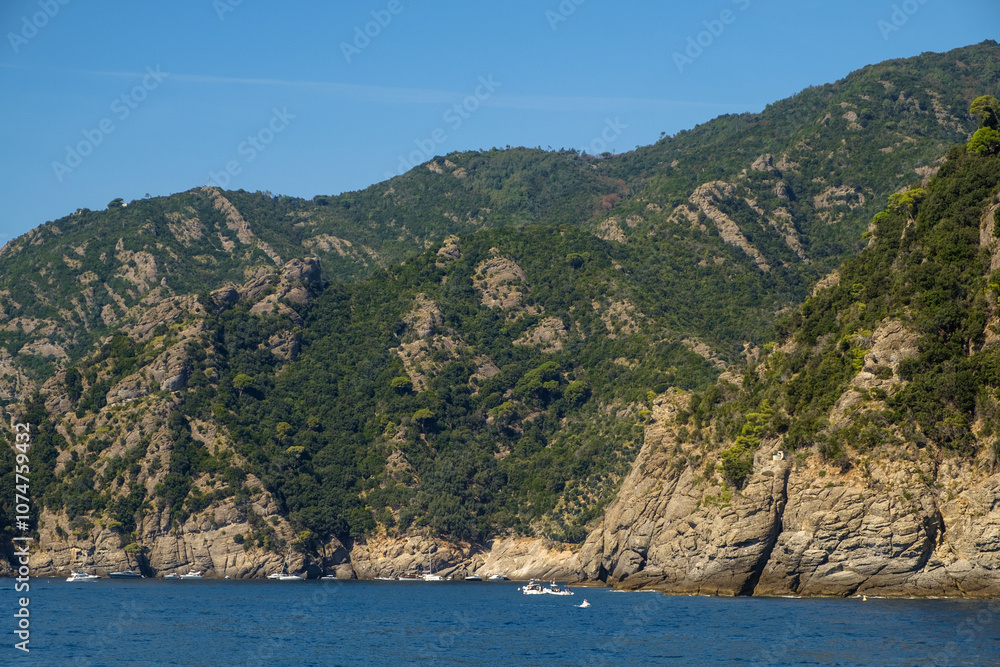 Cliffs and rocks forming the coastline near San Fruttuoso, Liguria, Italy Cliffs and rocks forming the coastline near San Fruttuoso, Liguria, Italy