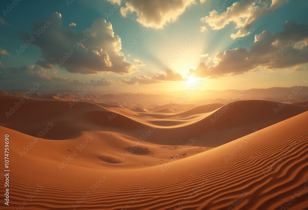 Desert scene with dunes and intense light Desert scene with dunes and intense light