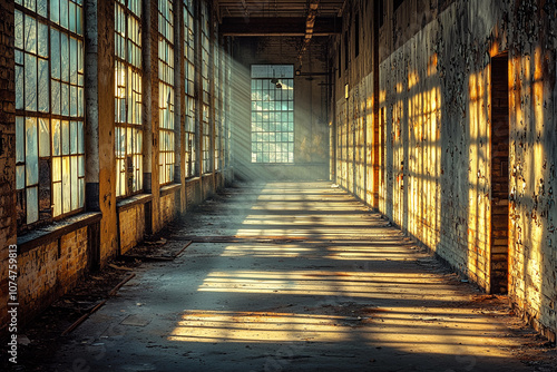 Wallpaper Mural Sunlight streams through windows in an abandoned industrial building Torontodigital.ca