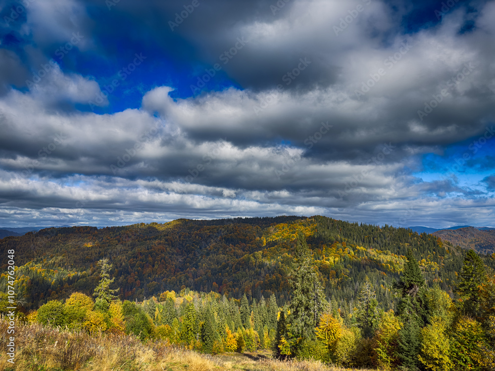 The landscape of Carpathian Mountains in the sunny weather. Perfect weather condition in the autumn season The landscape of Carpathian Mountains in the sunny weather. Perfect weather condition in the autumn season