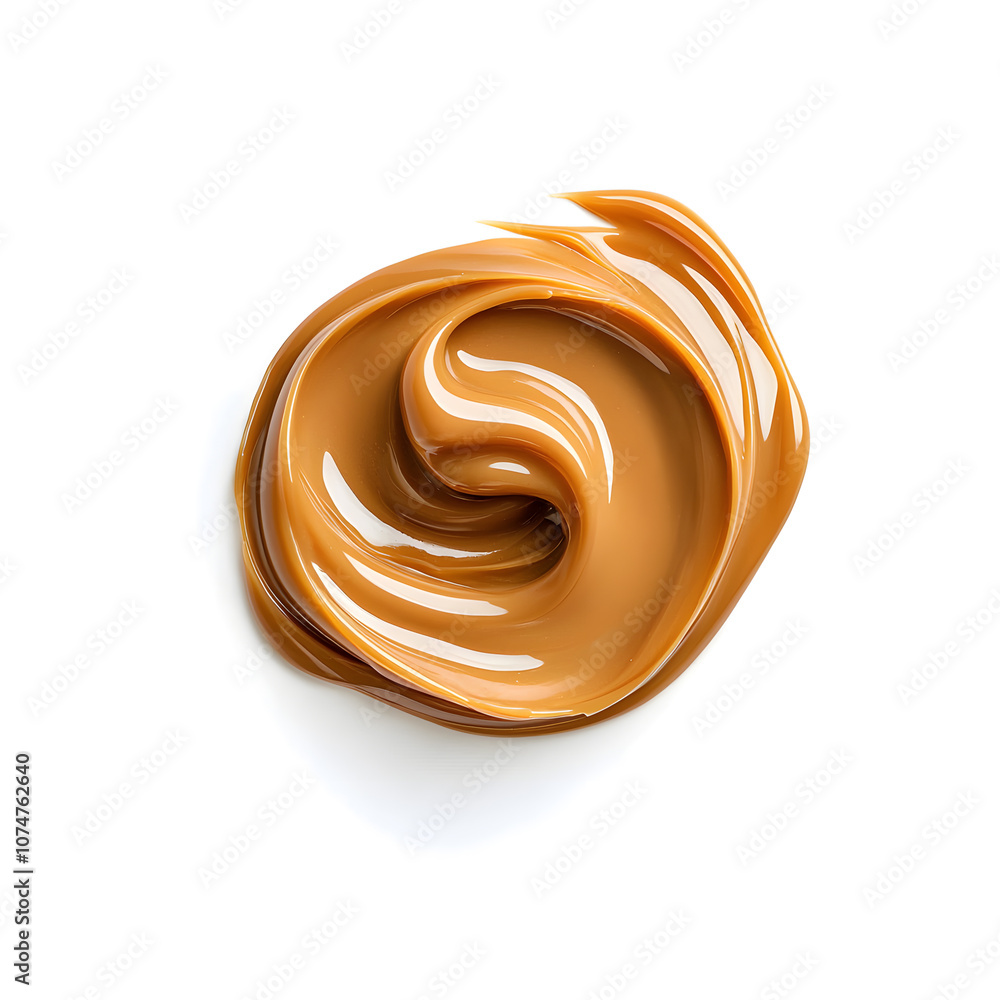 Melted caramel swirl, whirlpool top view isolated on a white background Melted caramel swirl, whirlpool top view isolated on a white background