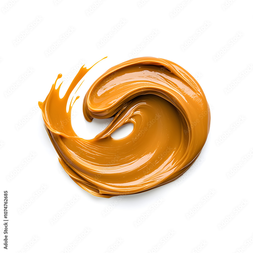 Melted caramel swirl, whirlpool top view isolated on a white background Melted caramel swirl, whirlpool top view isolated on a white background