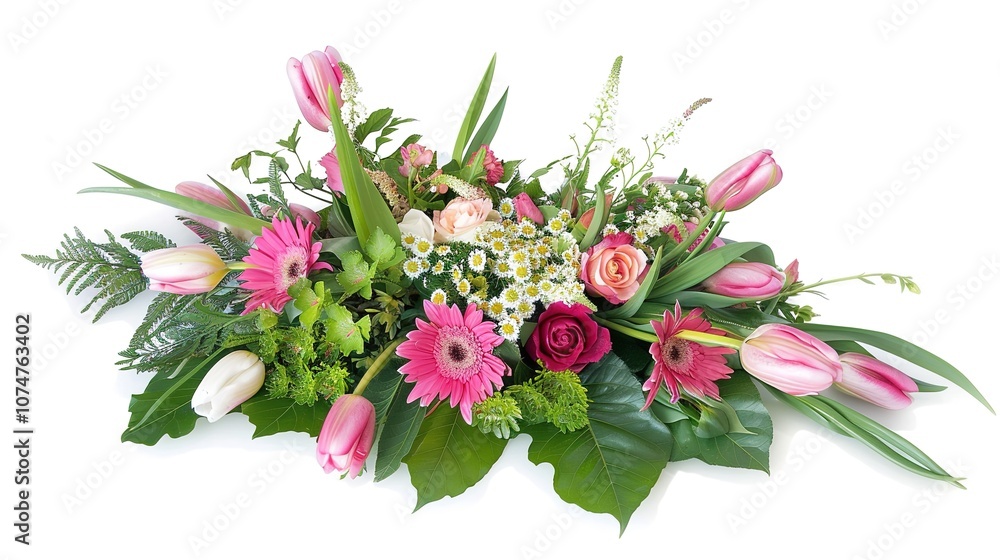 Fototapeta premium Flower Arrangement or Bouquet of Colorful Spring Flowers Isolated on White Background - a vibrant and delightful visual. The flower arrangement or bouquet of colorful spring flowers isolated on the 