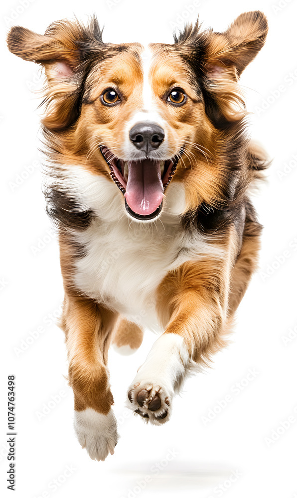 Fototapeta premium Dog running towards the camera isolated on white background