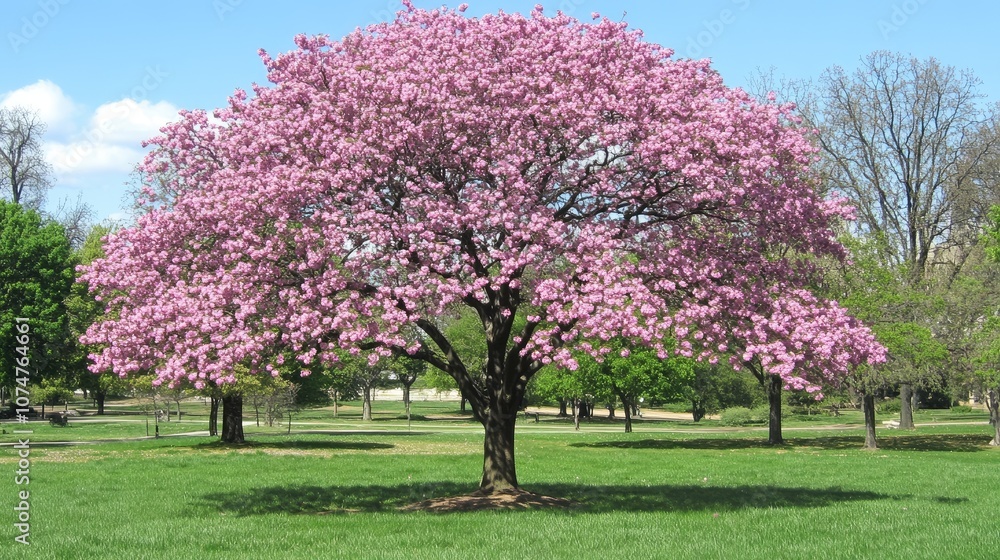 Beautiful Pink Flowering Tree in a Sunny Park Beautiful Pink Flowering Tree in a Sunny Park