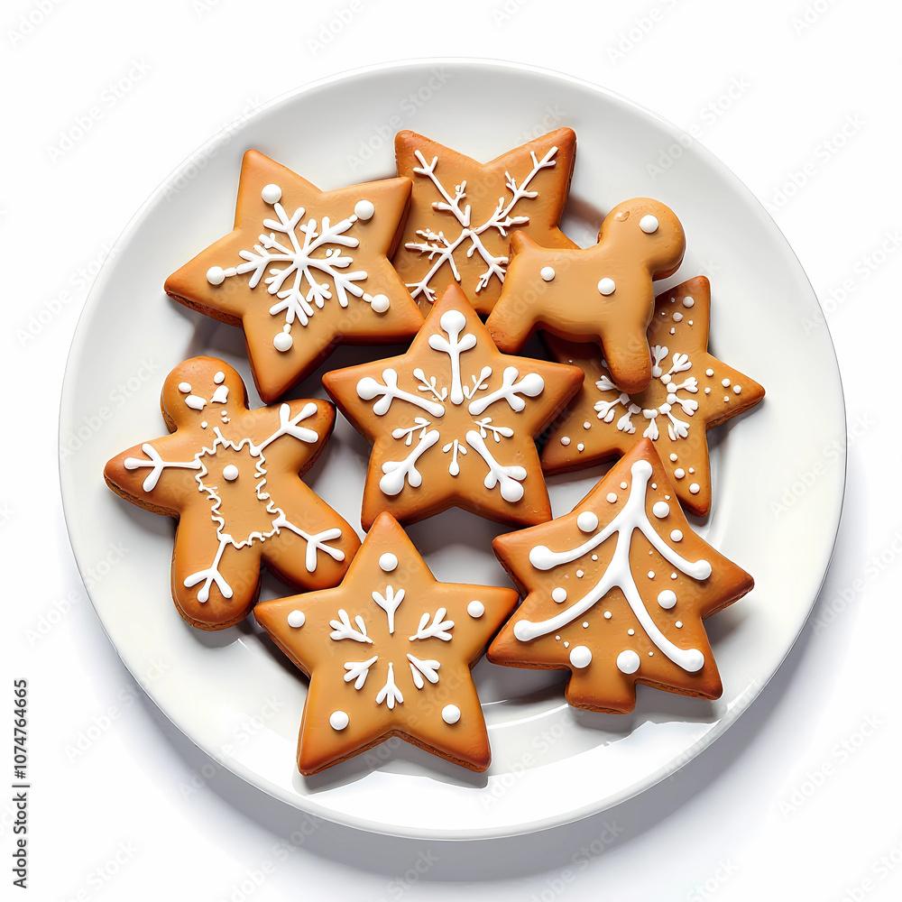 christmas cookies , ginger bread on white plate and background christmas cookies , ginger bread on white plate and background