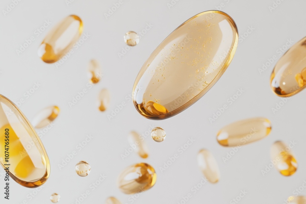 Close-up view of golden capsules in futuristic style Close-up view of golden capsules in futuristic style