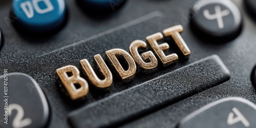 Close-up of a calculator with a golden "BUDGET" key, illustrating themes of finance, planning, and precision in financial management.