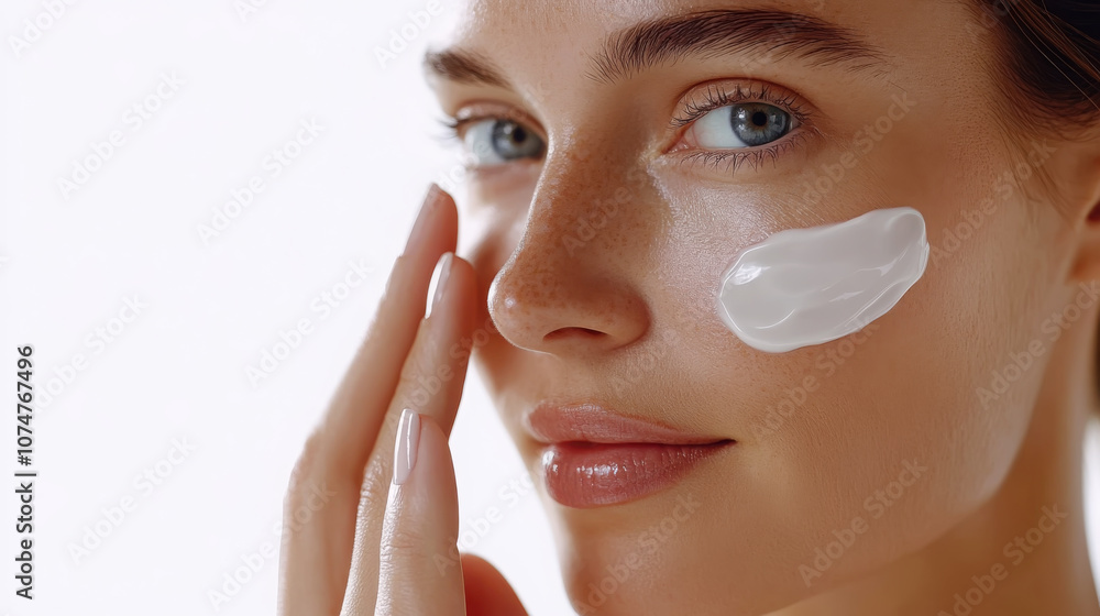 Mature model gently applying skincare product in studio close-up for beauty and wellness Mature model gently applying skincare product in studio close-up for beauty and wellness