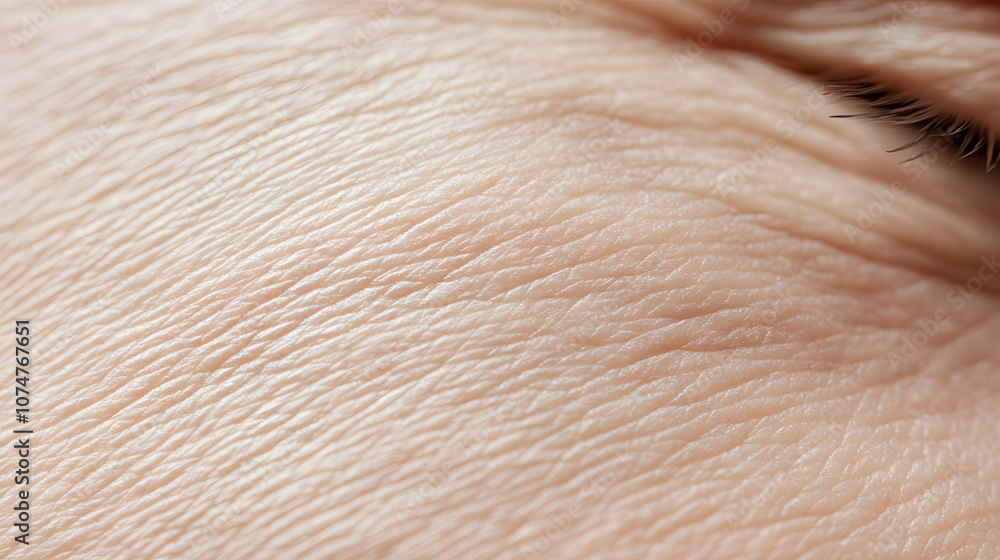 Close up macro photo of elderly human skin texture showing wrinkles, lines, and pores